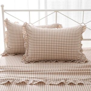 Set Of 2 Cozy Gingham Checkered Lumbar Pillow Shams Size 12 X 20